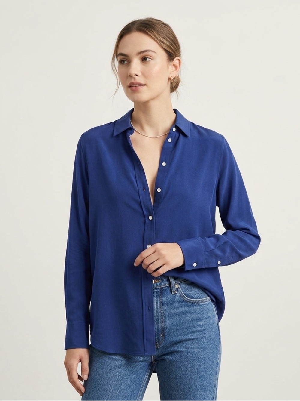 Everlane 100% Silk Blouse Sz 2 Dusty Navy Corporate Casual Office Quiet Luxury